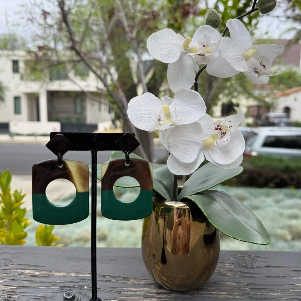 Elegant teal and Brown buffalo horn lacquer Earrings